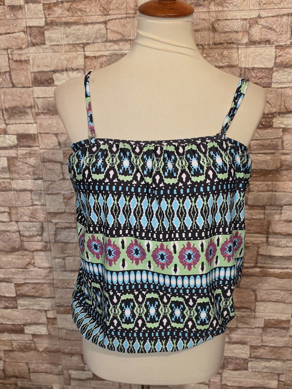 Solution Swim Top Patterned Green and Purple Women's Top